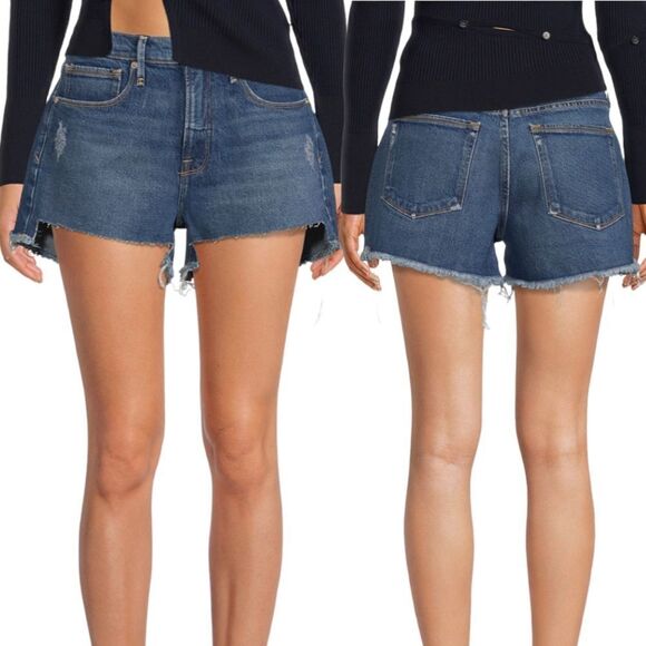 Good American Pants - Good American  '90s Denim Shorts Raw Hem High Rise Vintage Style Brat Sz 26 NWT